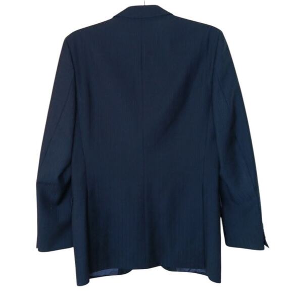 Cecil Gee Navy Blue Blazer Jacket 48 Made in Switzerland Viscose Pinstripe Hole - Picture 4 of 16